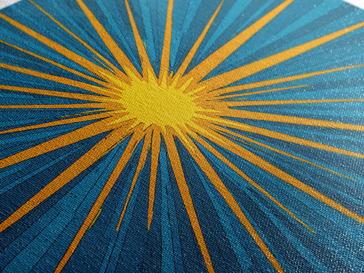 Blue Yellow Pop Art Sunburst Wall Art, Midcentury Modern Decor, Retro Geometric Print, Atomic MCM Living Room Decor Gift