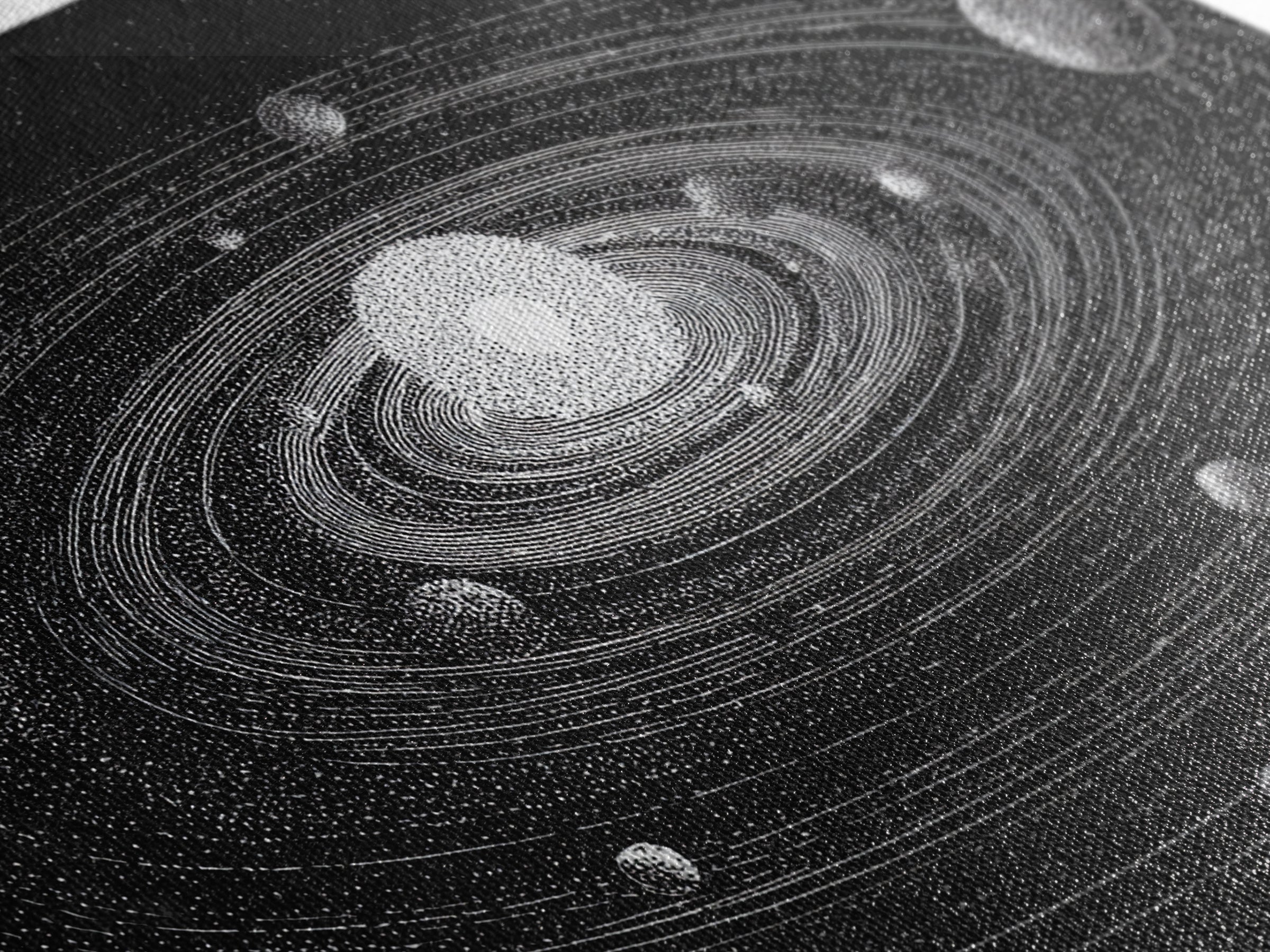 Black White Solar System Framed Canvas Print, Retro Sci Fi Wall Art, Midcentury Space Poster, Astronomy Office Decor Gift