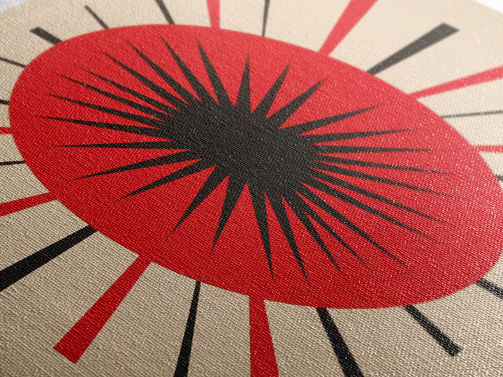 Red Black Atomic Sun Wall Art, Midcentury Modern Decor, Retro Geometric Print, Starburst MCM Office Decor Canvas Print Gift