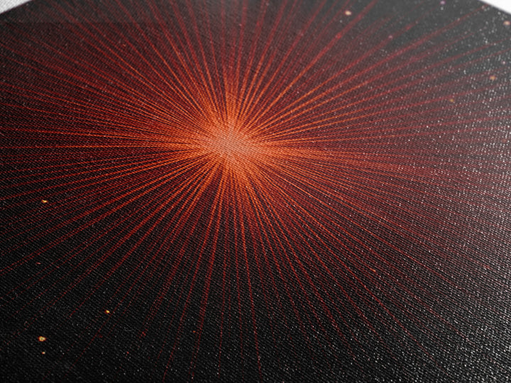 Radiant Red Starburst Light Rays In Black Space Canvas Print, Retro Futuristic Wall Decor, Modern Abstract Art For Living Room