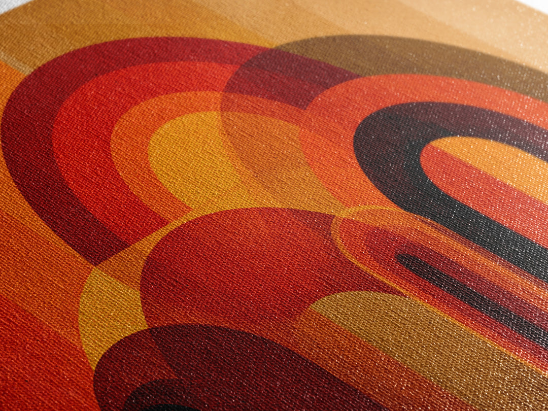Retro Orange Abstract Arches And Circles Wall Art, Midcentury Modern Geometric Print, Bold 70s Decor For Living Room And Office
