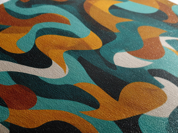Teal Mustard Rust Organic Shapes Canvas Print, Midcentury Modern Abstract Art, Retro Wall Decor, Funky Living Room Poster