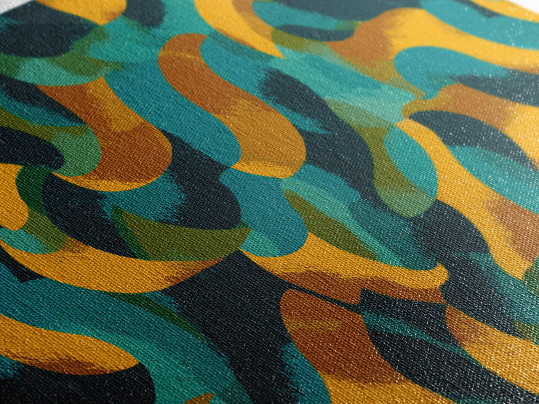 Teal Gold Navy Brushstroke Canvas Print, Midcentury Abstract Art, Modern Retro Wall Decor, Colorful MCM Home Office Poster