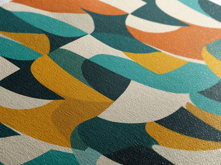 Cream Teal Orange Curved Geometry Wall Art, Midcentury Modern Print, Retro Abstract Decor, Bauhaus Inspired Living Room Poster
