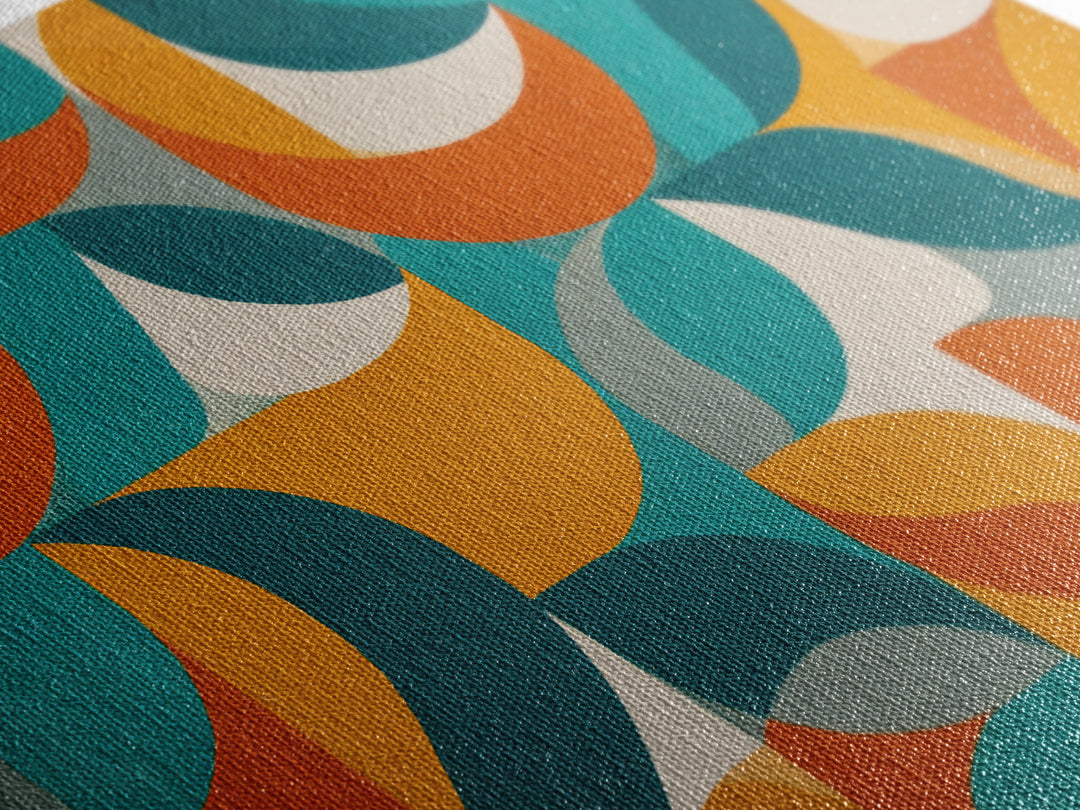 Orange Teal Mustard Circle Tiles Canvas Print, Midcentury Modern Wall Art, Retro MCM Decor, Geometric Abstract Living Room Poster