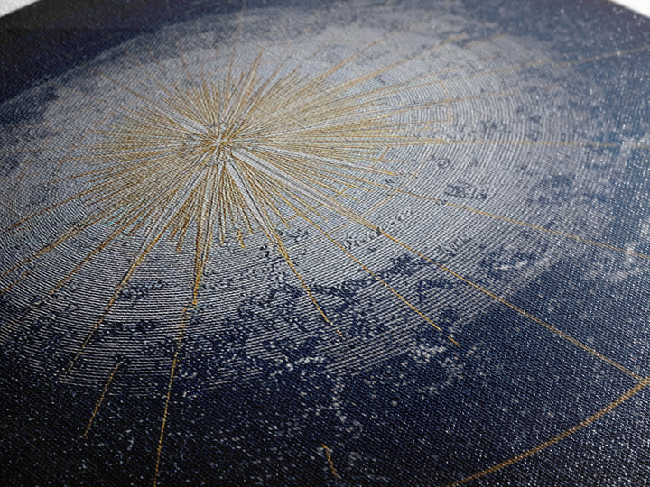 Blue Gold Radiant Star Map Canvas Print, Celestial Compass Wall Art, Modern Cosmic Decor, Astronomy Living Room Poster Gift