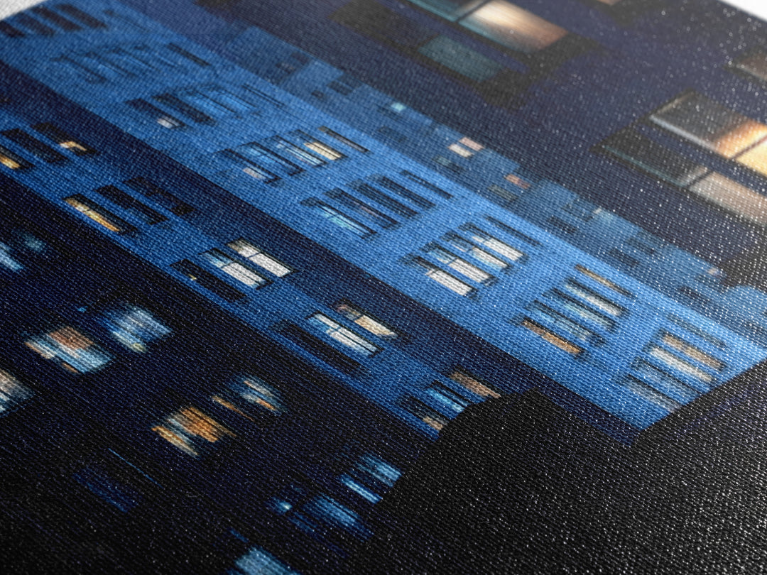 Blue City Apartment Windows Wall Art, Urban Night Photography Print, Modern Wall Decor, Bedroom Art, Home Office Decor, Blue Art