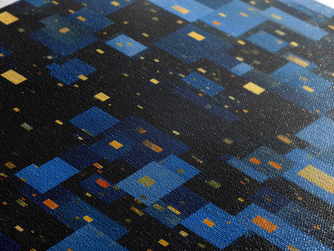 Abstract Blue City Blocks Wall Art, Geometric Night Skyline Print, Modern Abstract Art, MCM Wall Art, Office Decor, Blue Art