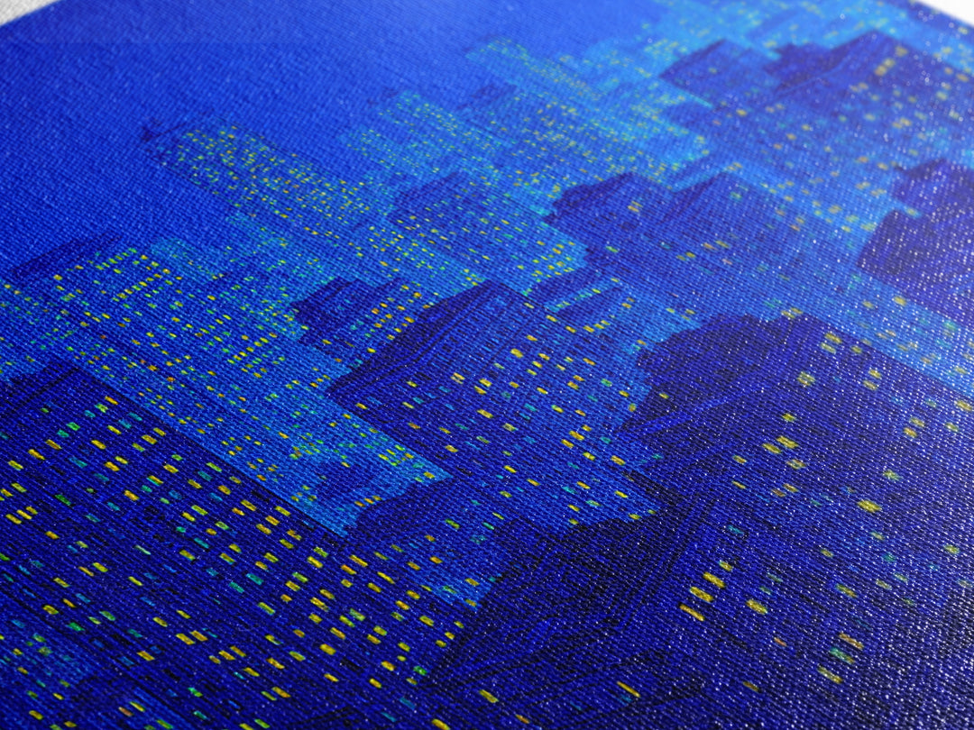 Electric Blue Cityscape Wall Art, Urban Skyline Canvas Print, Modern Art Poster, Living Room Decor, Home Office Art, Blue Art