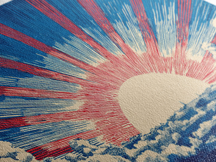 Radiant Sun Above Cloud Sea Canvas Print, Midcentury Modern Art, Retro Sun Poster, Blue Red Rays For Bedroom Wall Decor Prints