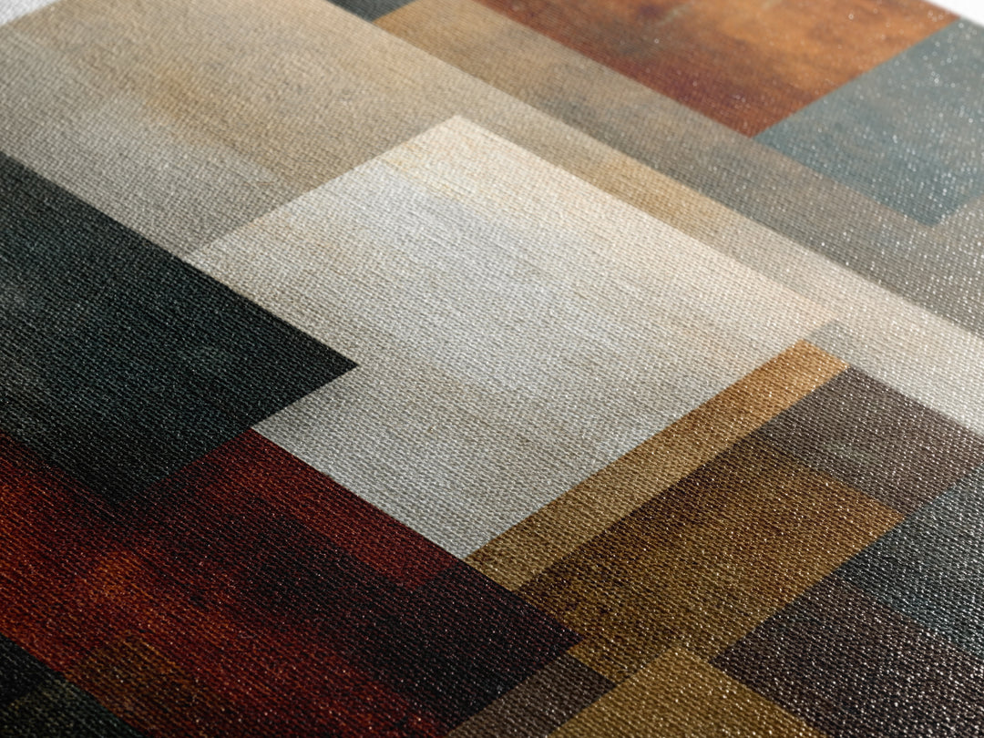 Textured Geometric Blocks In Rust Blue And Cream Wall Art, Midcentury Modern Abstract Art Print, MCM Living Room Decor Gift