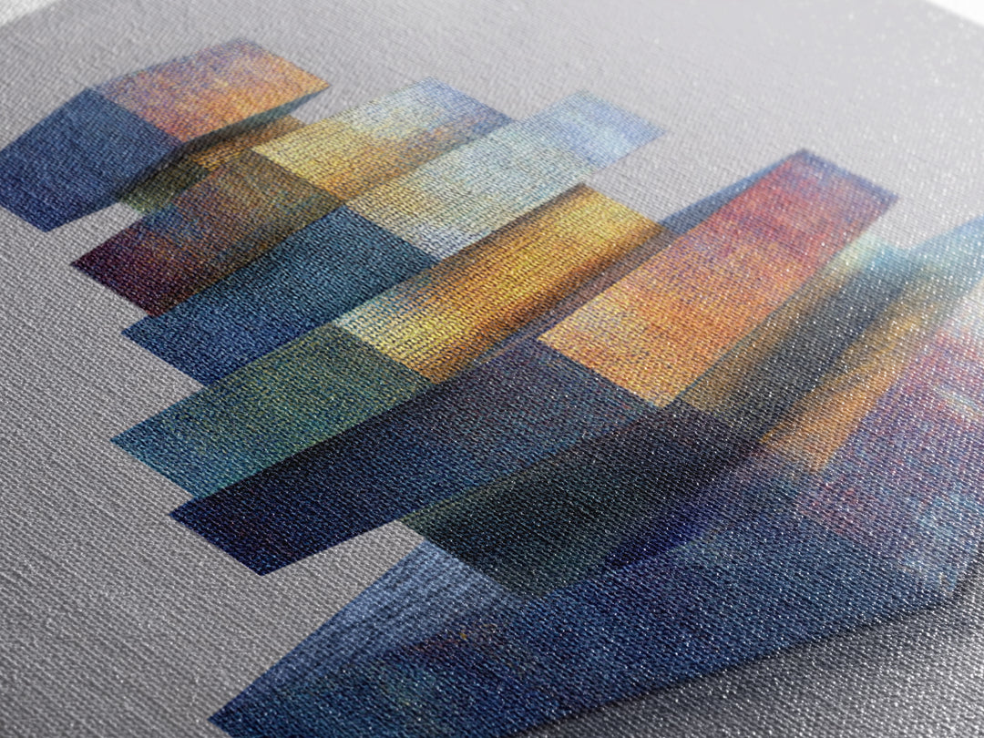 Stacked Iridescent Geometric Sculpture Canvas Print, Modern Abstract Art, Midcentury Decor, Colorful MCM Statement Piece