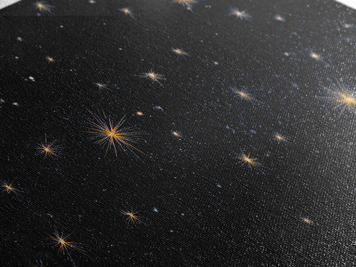Black Night Sky With Golden Starbursts Wall Art, Cosmic Retro Art Print, Space Abstract Art, Modern Wall Decor, Bedroom Art Prints