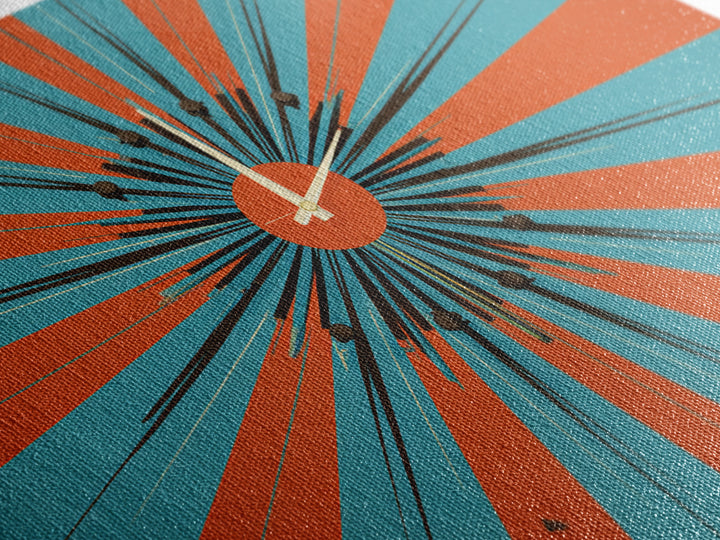 Orange Teal Atomic Starburst Framed Canvas Print, Midcentury Modern Wall Art, Retro Geometric Poster, MCM Decor, Living Room Art