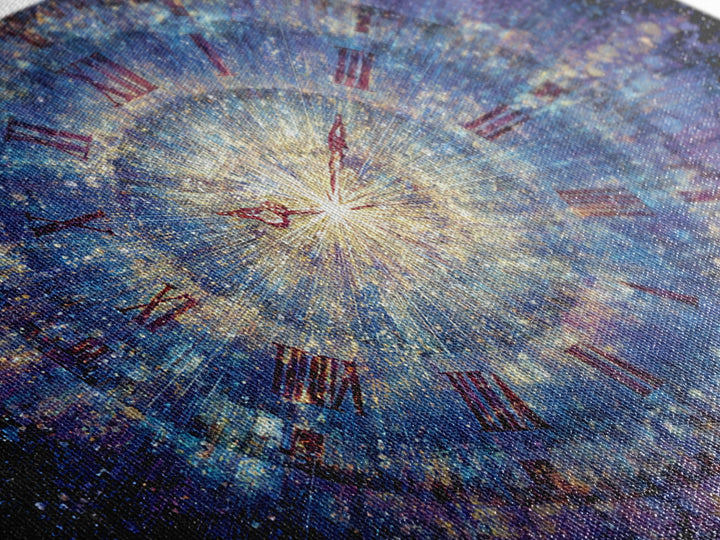 Exploding Cosmic Clock With Roman Numerals Canvas Print, Blue Space Abstract Art, Modern Wall Art, Celestial Time Decor Poster