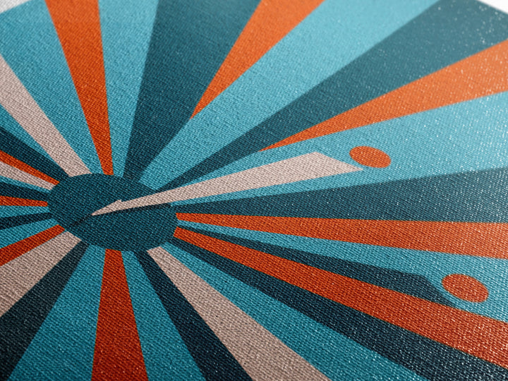 Teal Orange Atomic Burst Wall Art, Midcentury Modern Decor, Geometric Canvas Print, Retro Abstract Poster, MCM Home Decor Gift