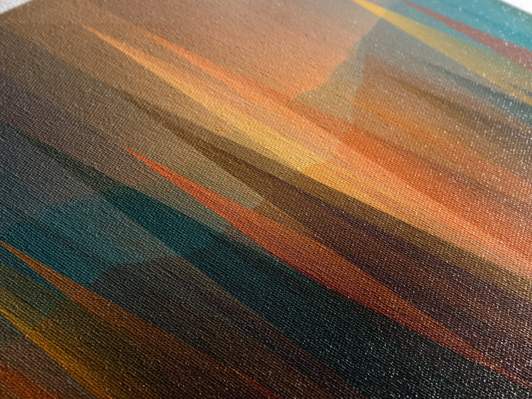 Abstract Sunset Forest Spires Wall Art, Midcentury Modern Canvas Print, Geometric Landscape, Office Decor, MCM Wall Art Print