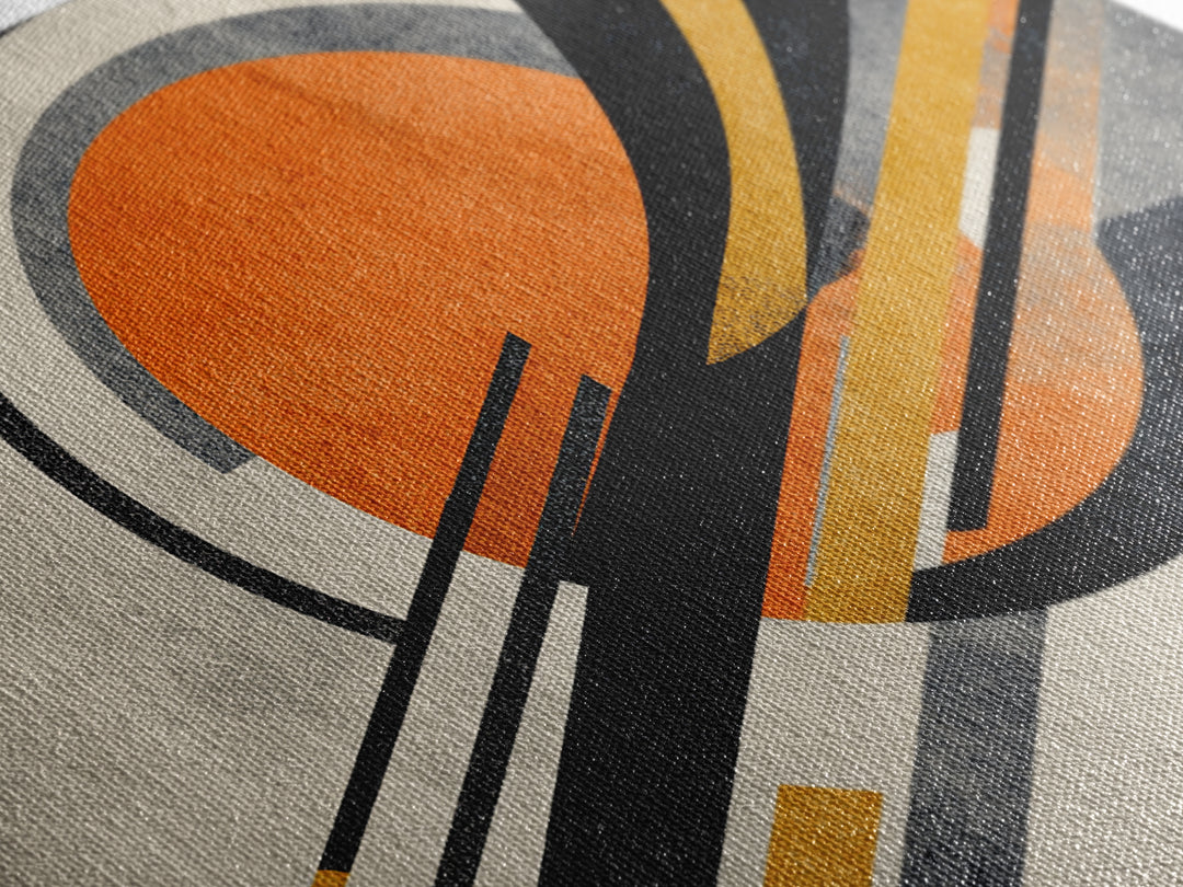 Orange Sun And Sweeping Black Arcs Wall Art, Midcentury Modern Abstract Geometric Print, Atomic Retro MCM Living Room Decor