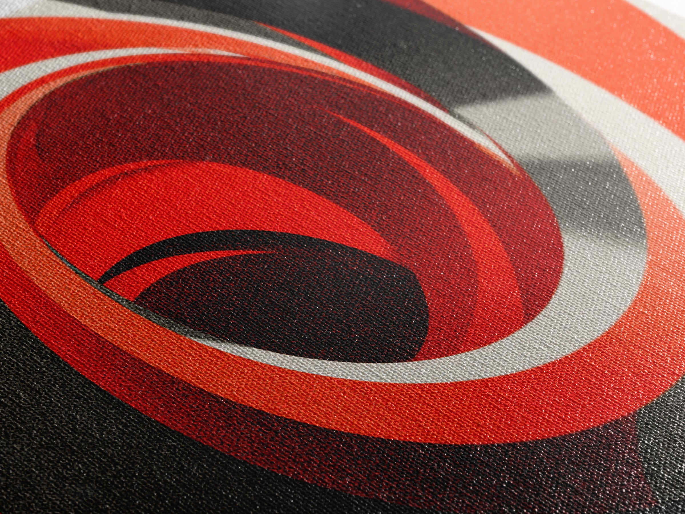 Red Spiral Vortex And Black Curves Canvas Print, Bold Modern Abstract Op Art Poster, Retro Geometric Statement Wall Decor