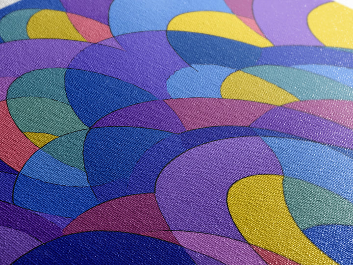 Blue Purple And Yellow Arc Pattern Wall Art, Colorful Midcentury Modern Geometric Print, Bold Retro 70s MCM Home Wall Decor