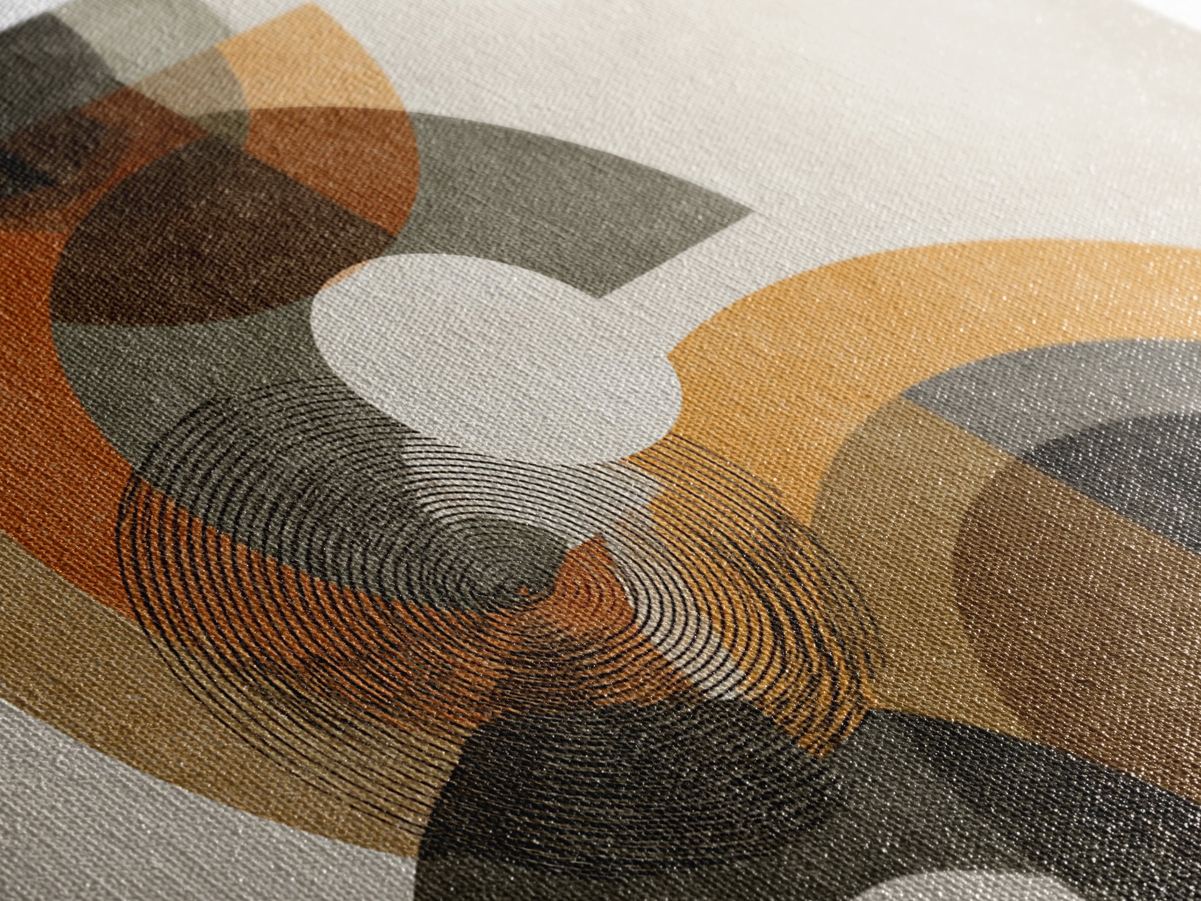 Earthy Orange Black And Beige Circles Framed Canvas Print, Midcentury Modern Abstract Geometric Wall Decor, Retro MCM Art