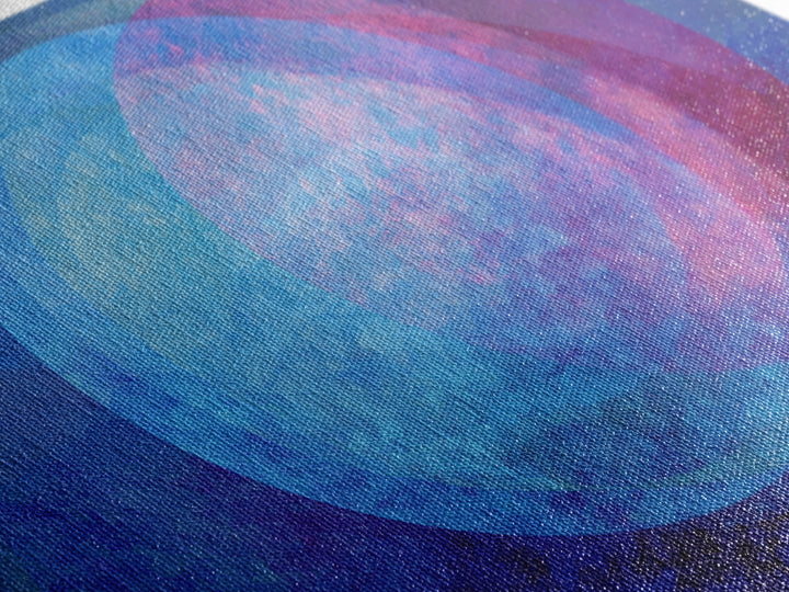 Blue Magenta Overlapping Moons Canvas Print, Abstract Space Wall Decor, Modern Geometric Art, Moody Bedroom Poster, Blue Wall Art