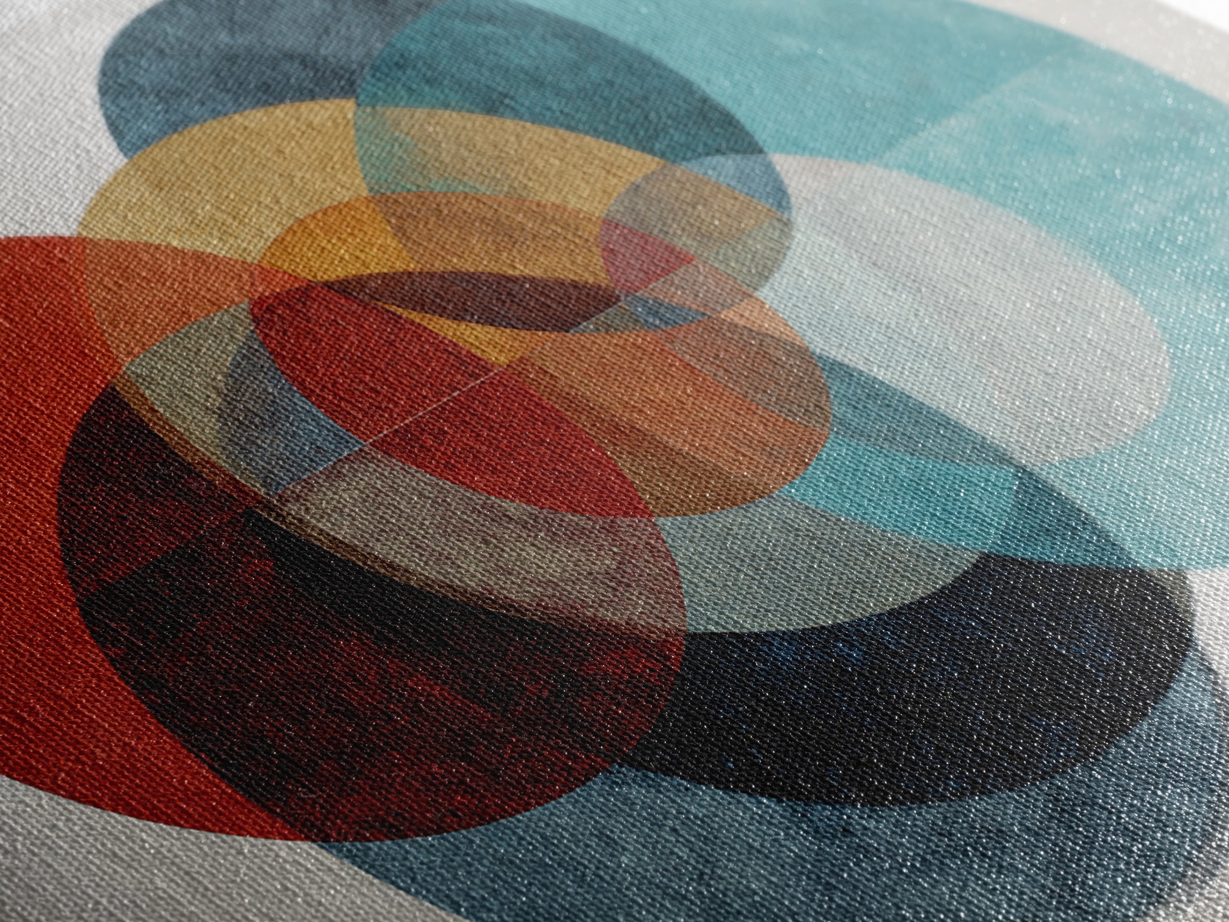 Textured Overlapping Circles Wall Art, Red Teal Mustard Abstract Print, Mid Century Modern Decor, Geometric Living Room Poster