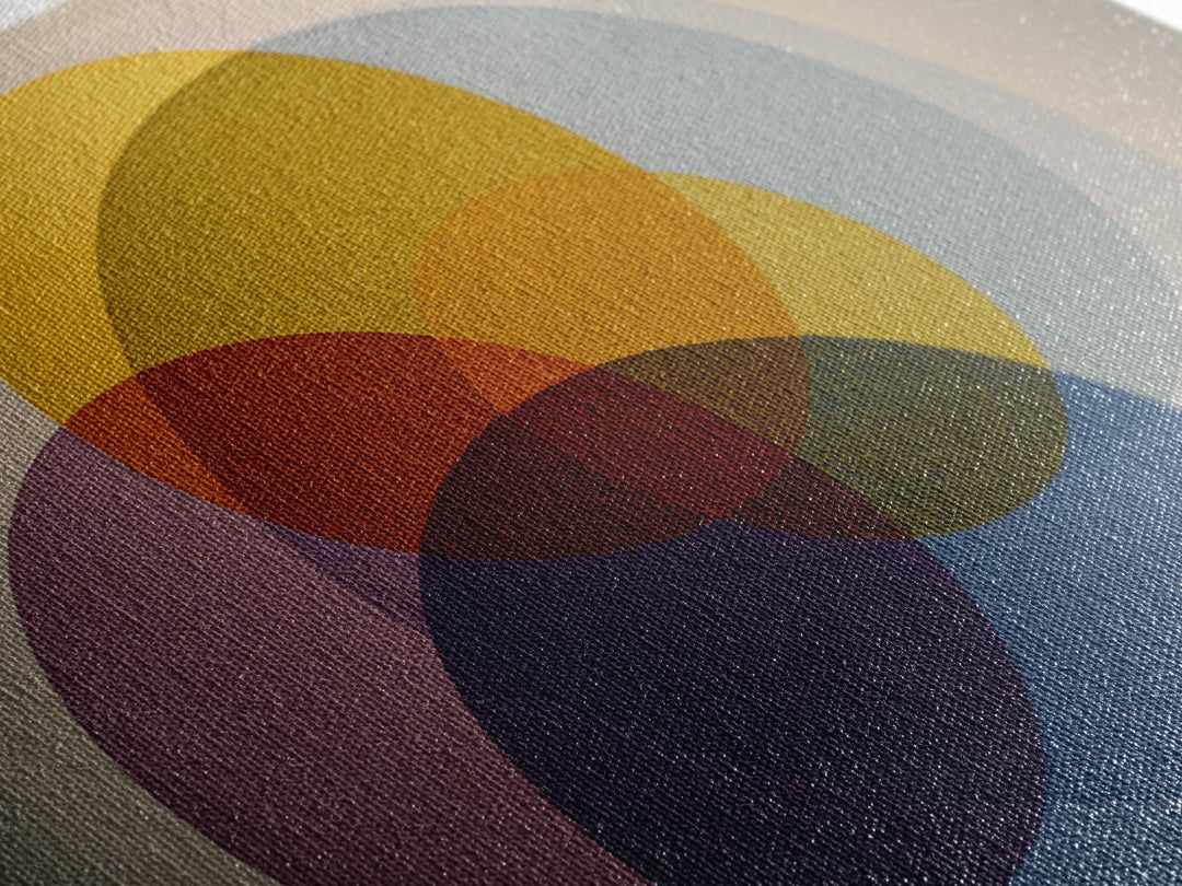 Layered Mustard Burgundy And Navy Circles Wall Art, Midcentury Modern Geometric Abstract MCM Living Room Decor Print And Poster