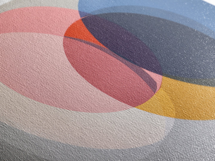 Soft Pink Cream Blue And Orange Circles Canvas Print, Midcentury Modern Geometric Abstract Wall Decor For Living Room Home Decor Poster