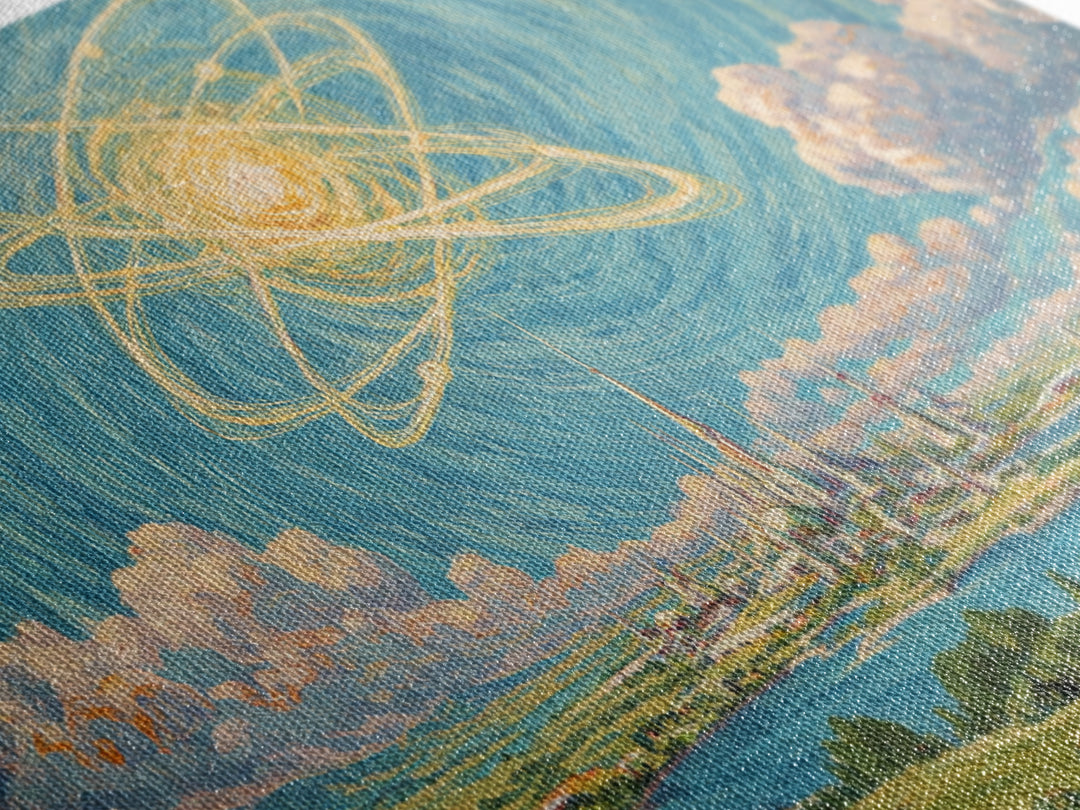 Radiant Atomic Sky Over Future City Wall Art, Midcentury Modern Sci Fi Landscape Poster, Retro Space Age MCM Decor Print