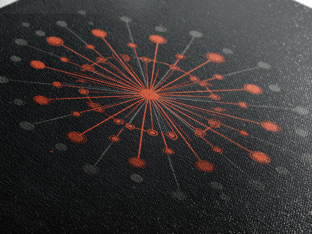 Red Orange Atomic Molecule Radial Canvas Print, Midcentury Modern Wall Art, Abstract Geometric Poster, Retro MCM Decor, Office Decor