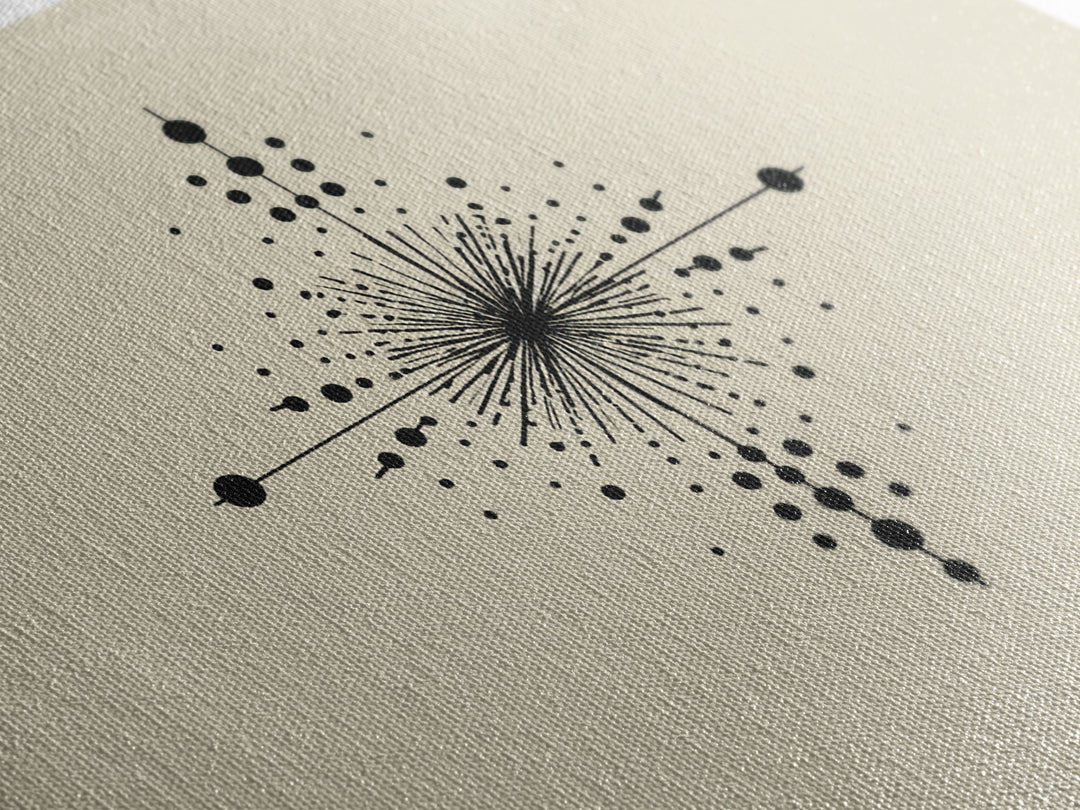 Minimal Black Dot Compass Starburst Canvas Print, Midcentury Modern Wall Art, Geometric Abstract Poster, Neutral MCM Decor