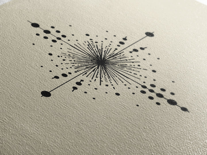 Minimal Black Dot Compass Starburst Canvas Print, Midcentury Modern Wall Art, Geometric Abstract Poster, Neutral MCM Decor