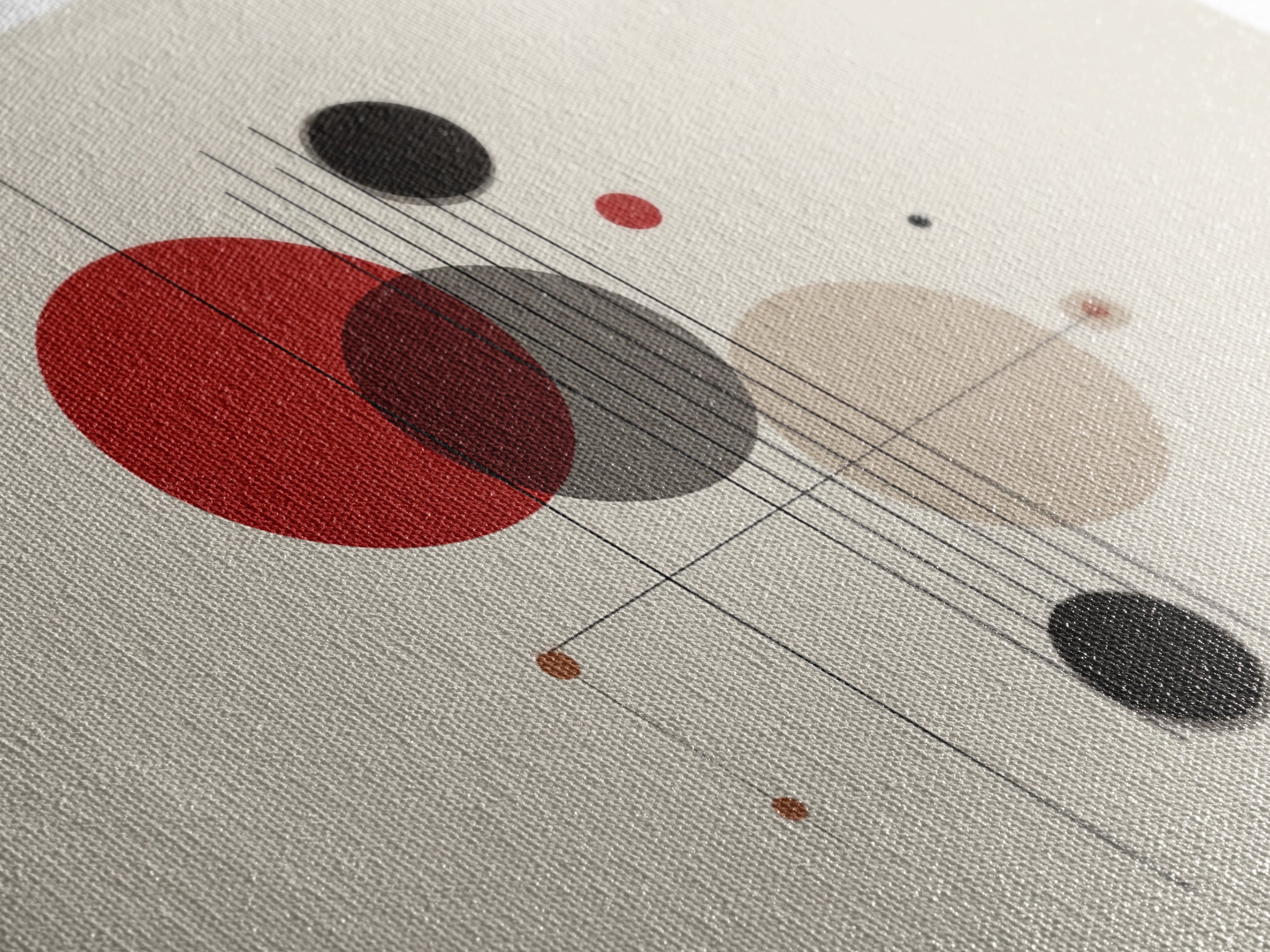 Red Beige Black Circle Balance Canvas Print, Midcentury Modern Wall Art, Bauhaus Geometric Abstract Poster, Retro Office Decor