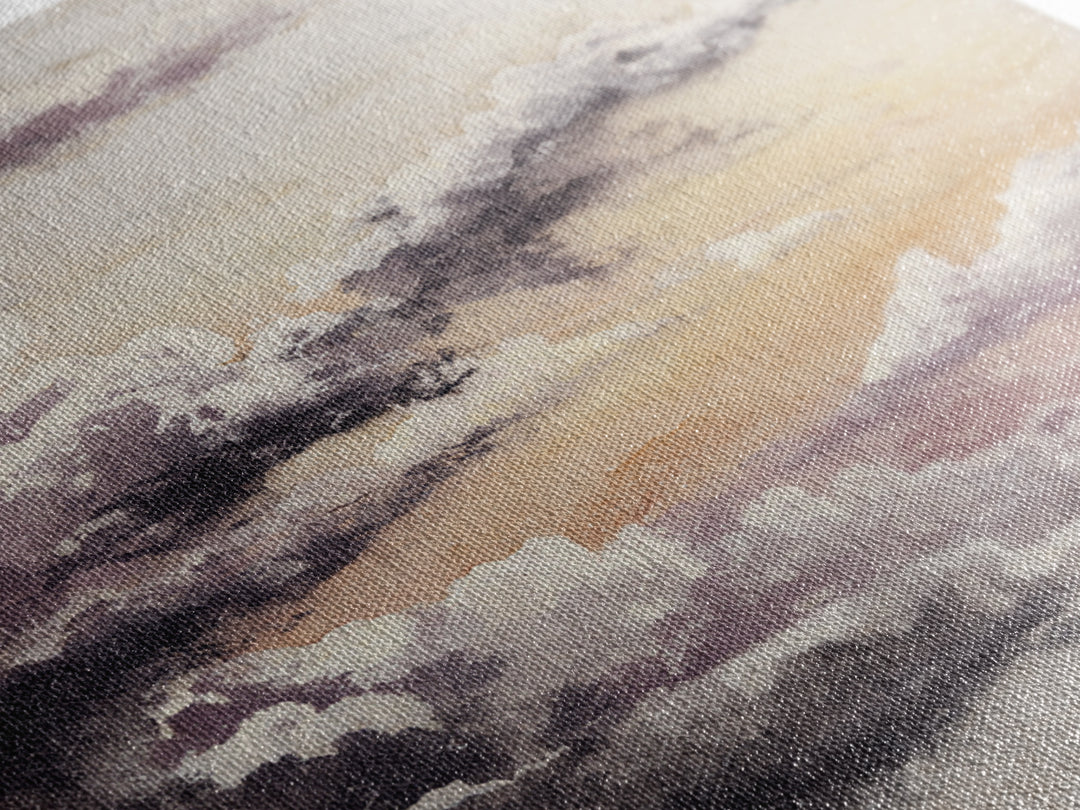 Gentle Cloudscape in Lavender and Cream Canvas Print, Meditation Art, Gallery Wall Art, Living Room Decor, Watercolor Art, MED-1x1-19
