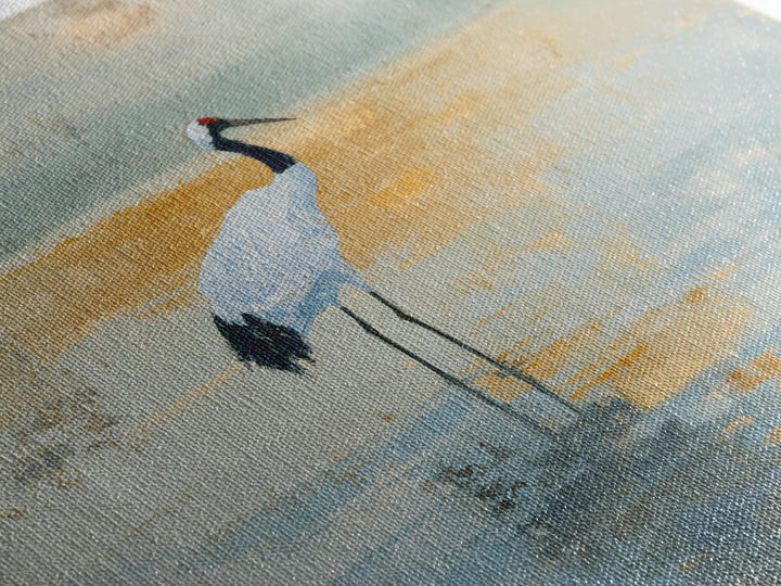 White Crane in Quiet Morning Mist Framed Canvas Print, Meditation Art, Art Print, Living Room Decor, Fine Art, Stillness, MED-1x1-40