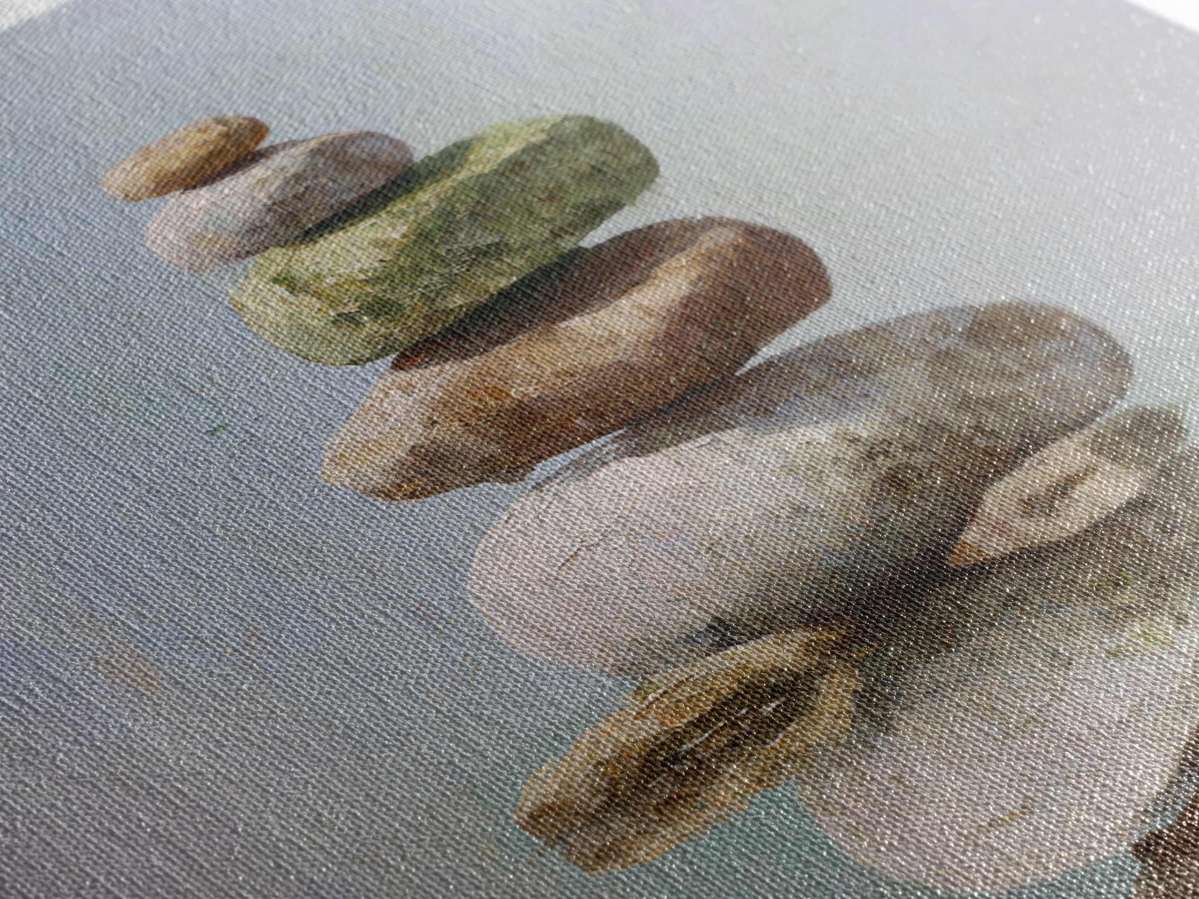 Floating Stones Balanced Above Calm Water Framed Canvas Print, Meditation Art, Digital Print, Living Room Decor, Stillness, MED-1x1-8