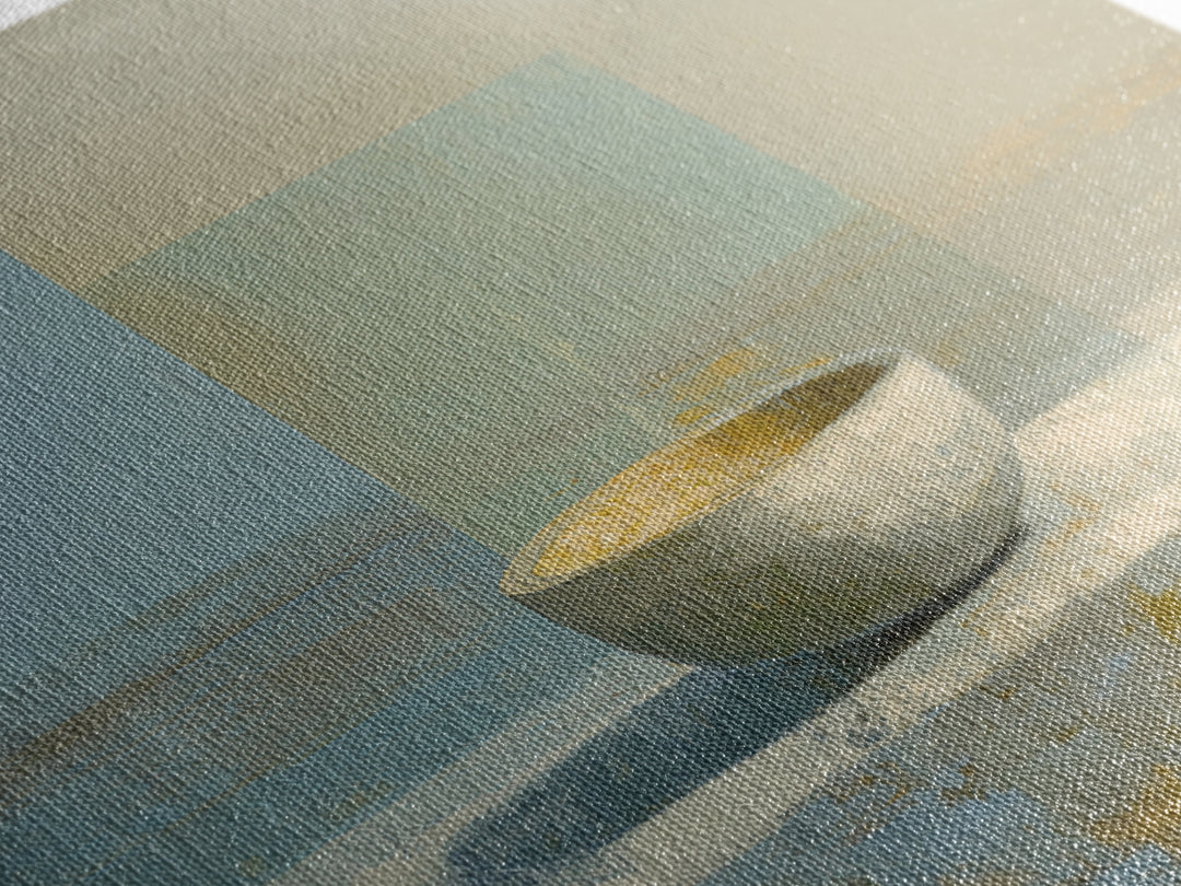 Tea Bowl and Steam Framed Canvas Print, Meditation Art, Wall Art, Living Room Decor, Oil Painting, Stillness, Boho Wall Decor, MED-1x1-93