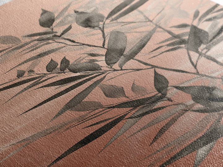 Bamboo Leaves in Gentle Ink Wash Canvas Print, Meditation Art, Floral Wall Art, Living Room Decor, Fine Art, Stillness, MED-1x3-23