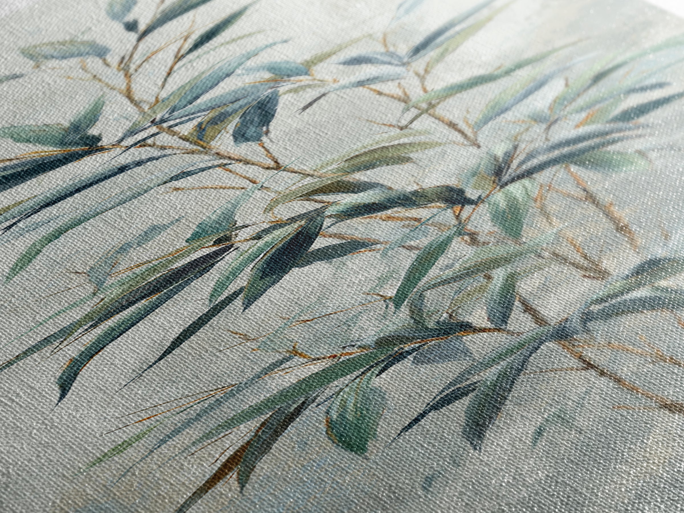 Bamboo Leaves in Gentle Ink Wash Framed Canvas Print, Meditation Art, Gallery Decor, Living Room Decor, Fine Art, Stillness, MED-1x3-71