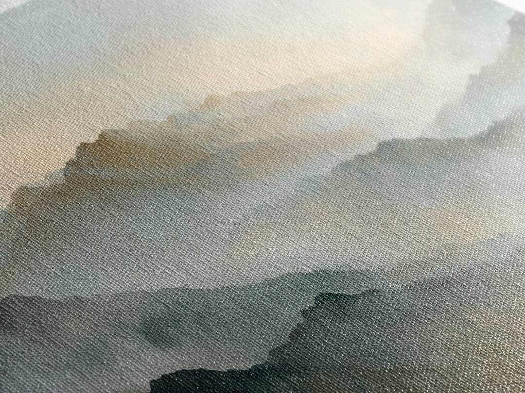 Sunrise over Himalayan Style Mountains Canvas Print, Meditation Art, Boho Wall Art, Living Room Decor, Watercolor Art, MED-2x1-61
