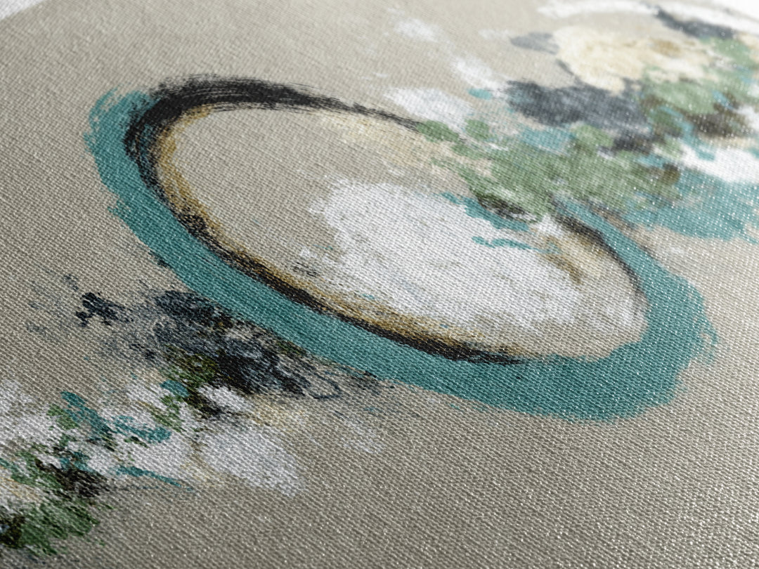 Zen Circle Brushstroke on Textured Paper Framed Canvas Print, Meditation Art, Minimalist Art, Living Room Decor, Oil Painting, MED-2x1-96