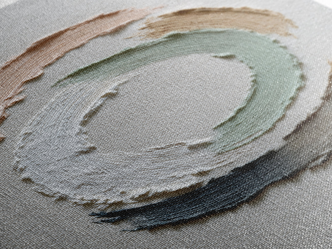 Zen Circle Brushstroke on Textured Paper Framed Canvas Print, Meditation Art, Canvas Art, Living Room Decor, Oil Painting, MED-2x3-12
