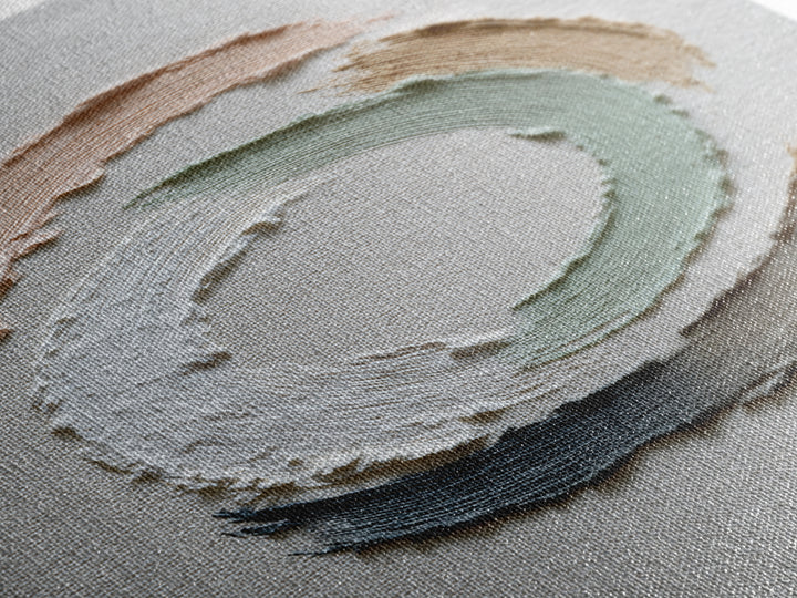 Zen Circle Brushstroke on Textured Paper Framed Canvas Print, Meditation Art, Canvas Art, Living Room Decor, Oil Painting, MED-2x3-12