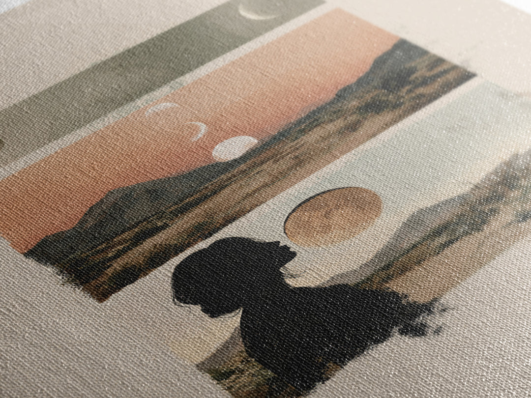 Moon Phases over a Quiet Desert Framed Canvas Print, Meditation Art, Modern Wall Art, Living Room Decor, Fine Art, Stillness, MED-2x3-17