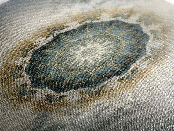 Mandala with Soft Gold and Indigo Symmetry Framed Canvas Print, Meditation Art, Original Art, Living Room Decor, Stillness, MED-2x3-34