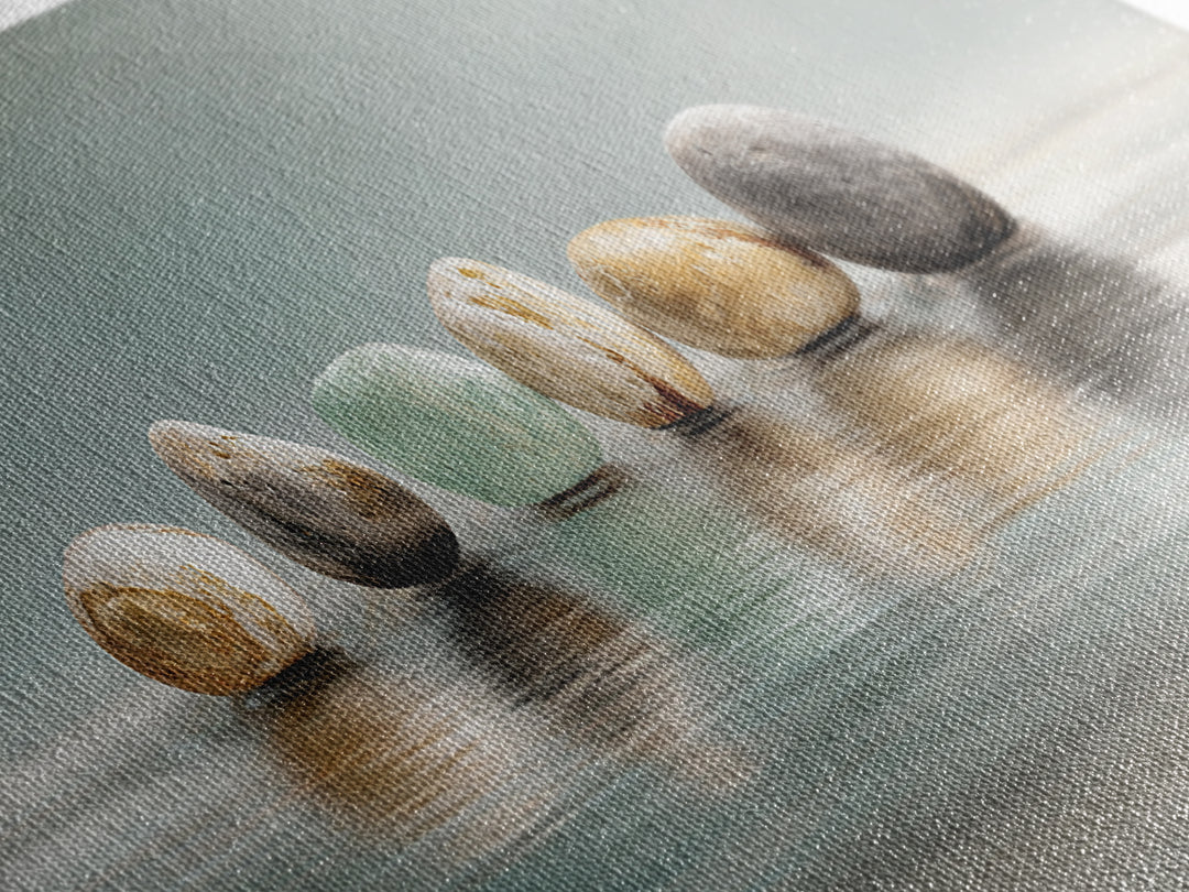 Floating Stones Balanced Above Calm Water Canvas Print, Meditation Art, Printable Artwork, Living Room Decor, Stillness, MED-3x1-24