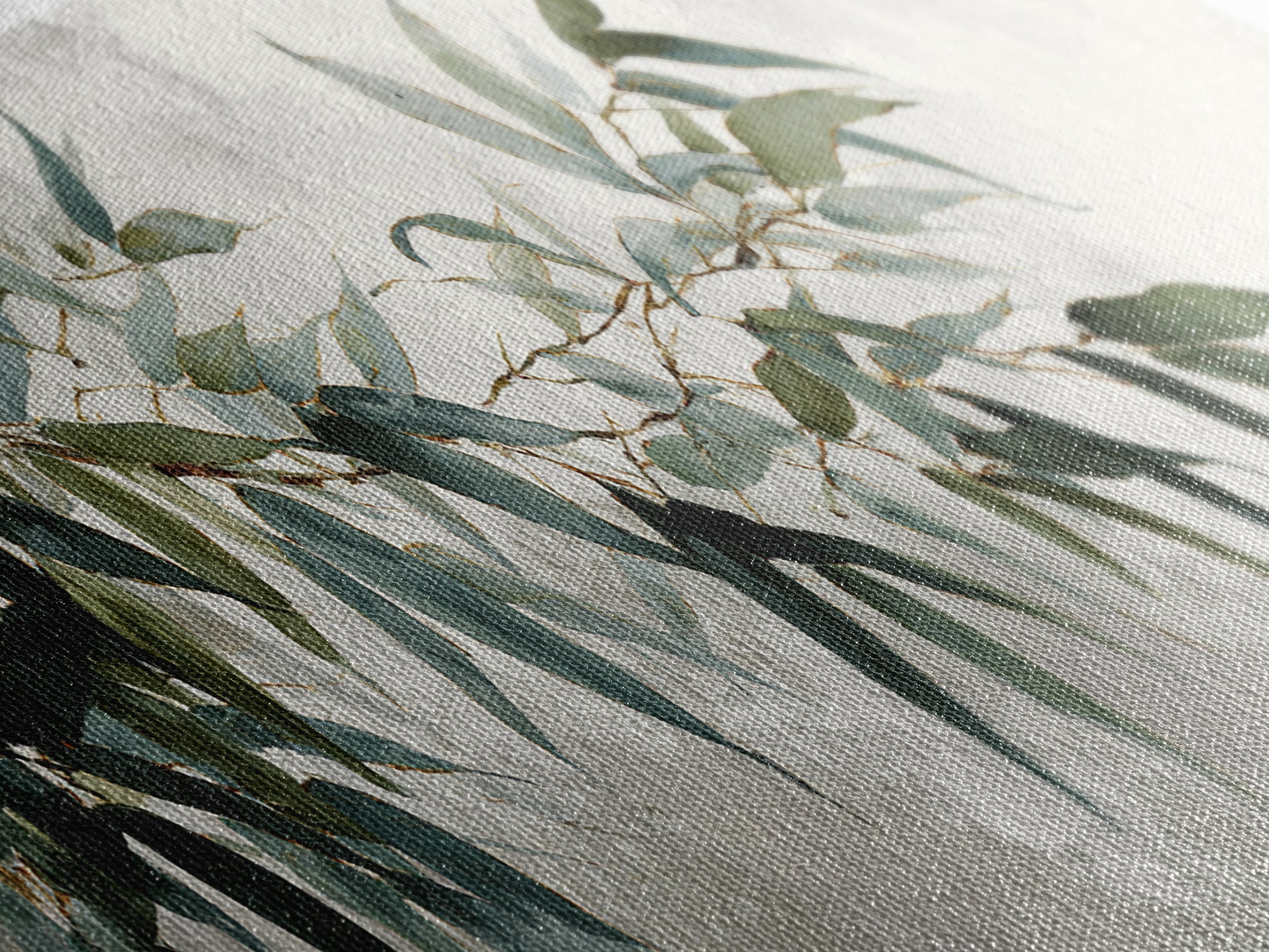 Bamboo Leaves in Gentle Ink Wash Framed Canvas Print, Meditation Art, Room Decor, Living Room Decor, Fine Art, Stillness, MED-3x1-27