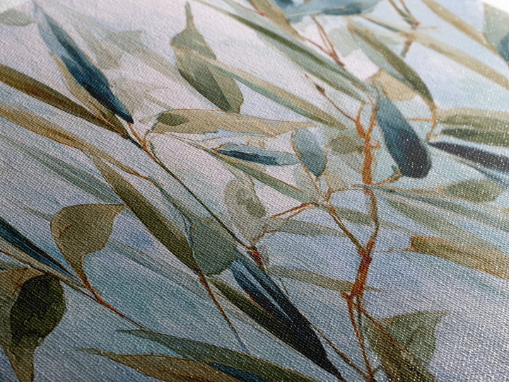 Bamboo Leaves in Gentle Ink Wash Canvas Print, Meditation Art, Fine Art Print, Living Room Decor, Fine Art, Stillness, MED-3x1-3