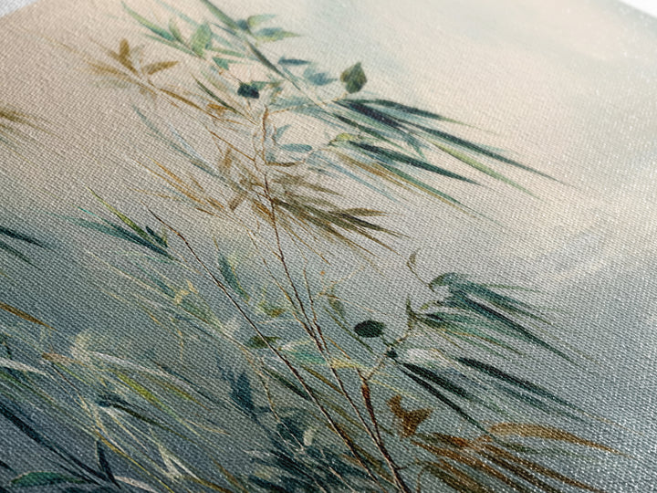 Bamboo Leaves in Gentle Ink Wash Canvas Print, Meditation Art, Floral Wall Art, Living Room Decor, Fine Art, Stillness, MED-3x1-75